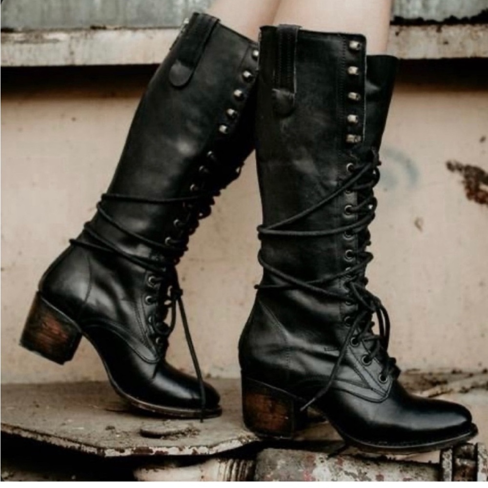 Freebird by Steven Black Lace-Up Heeled Boots